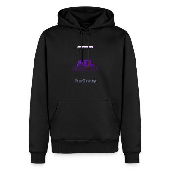 #pronounsarebeautiful ael/neutre - Sweat à capuche Premium bio Homme - noir - Devant - Nico (187cm)