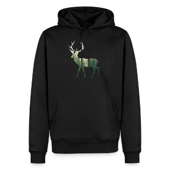 Hirsch - Männer Premium Bio Hoodie - Schwarz - Vorne - Nico (187cm)