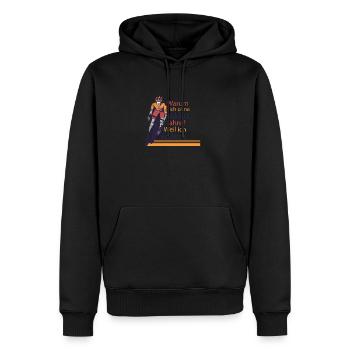 Lustiger Radfahrer Spruch Warum Ich ohne Akku - Männer Premium Bio Hoodie - Schwarz - Vorne - Nico (187cm)