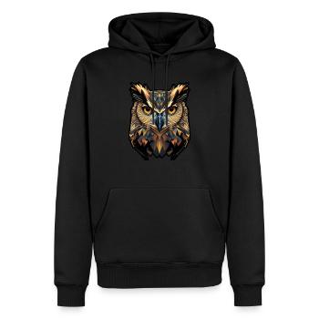 Hibou Nuit Oiseau Forêt Plumes d’oiseaux Nuit Insomnie - Sweat à capuche Premium bio Homme - noir - Devant - Nico (187cm)