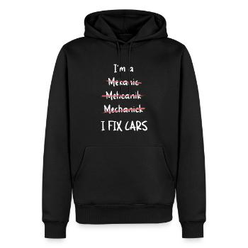 Je répare les voitures - Sweat à capuche Premium bio Homme - noir - Devant - Nico (187cm)