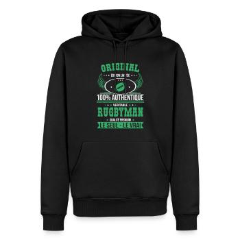 Authentique et véritable rugbyman - Original - Sweat à capuche Premium bio Homme - noir - Devant - Nico (187cm)