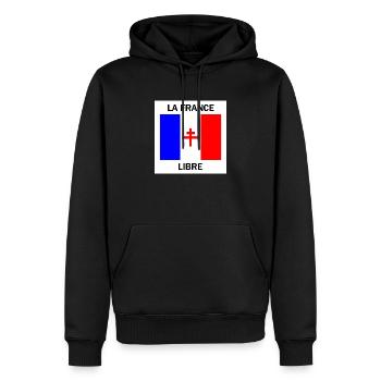 La France libre - Sweat à capuche Premium bio Homme - noir - Devant - Nico (187cm)