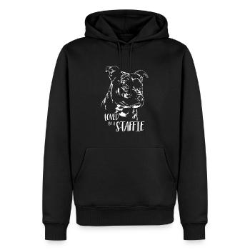STAFFORDSHIRE BULL TERRIER loved by a Staffie dog - Men’s Premium Organic Hoodie - black - Front - Nico (187cm)