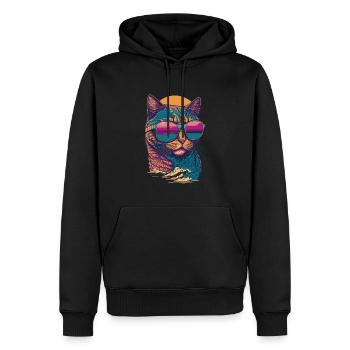 Katze und Sonnenbrrille Retro Sommer Illustration - Männer Premium Bio Hoodie - Schwarz - Vorne - Nico (187cm)