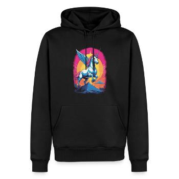 Illustration d’une licorne - Sweat à capuche Premium bio Homme - noir - Devant - Nico (187cm)