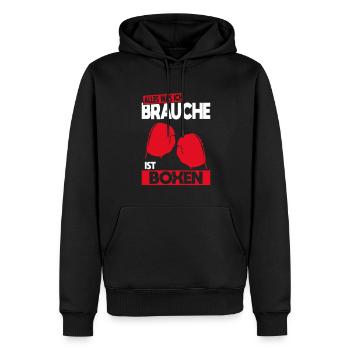 Alles was ich brauche ist Boxen - Geschenkidee - Männer Premium Bio Hoodie - Schwarz - Vorne - Nico (187cm)