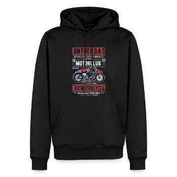 MC MOTORRAD CLUB RETRO VINTAGE CHOPPER RIDE MOTIVE - Männer Premium Bio Hoodie - Schwarz - Vorne - Nico (187cm)