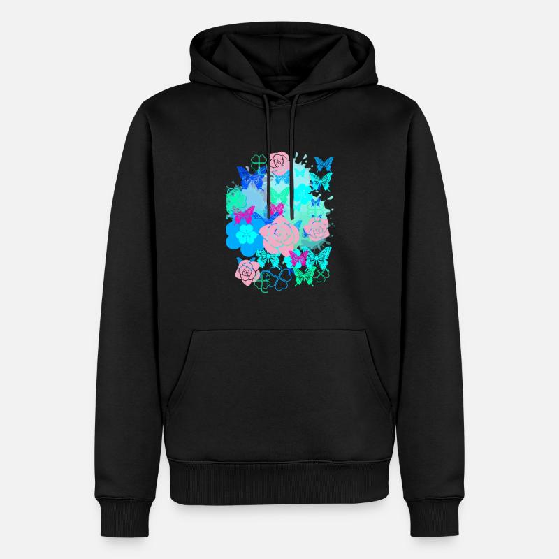 Papillon, Fleurs, Collage,Peinture,Graffiti, - Sweat à capuche Premium bio Homme - noir