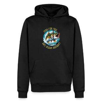 Pêcher le brochet... Mangez, dormez, répétez ! - Sweat à capuche Premium bio Homme - noir - Devant - Nico (187cm)