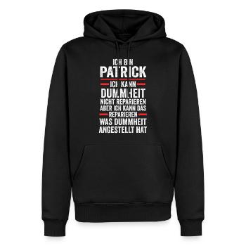 Patrick - Männer Premium Bio Hoodie - Schwarz - Vorne - Nico (187cm)