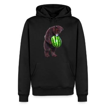 Bär mit Wassermelone - Männer Premium Bio Hoodie - Schwarz - Vorne - Nico (187cm)