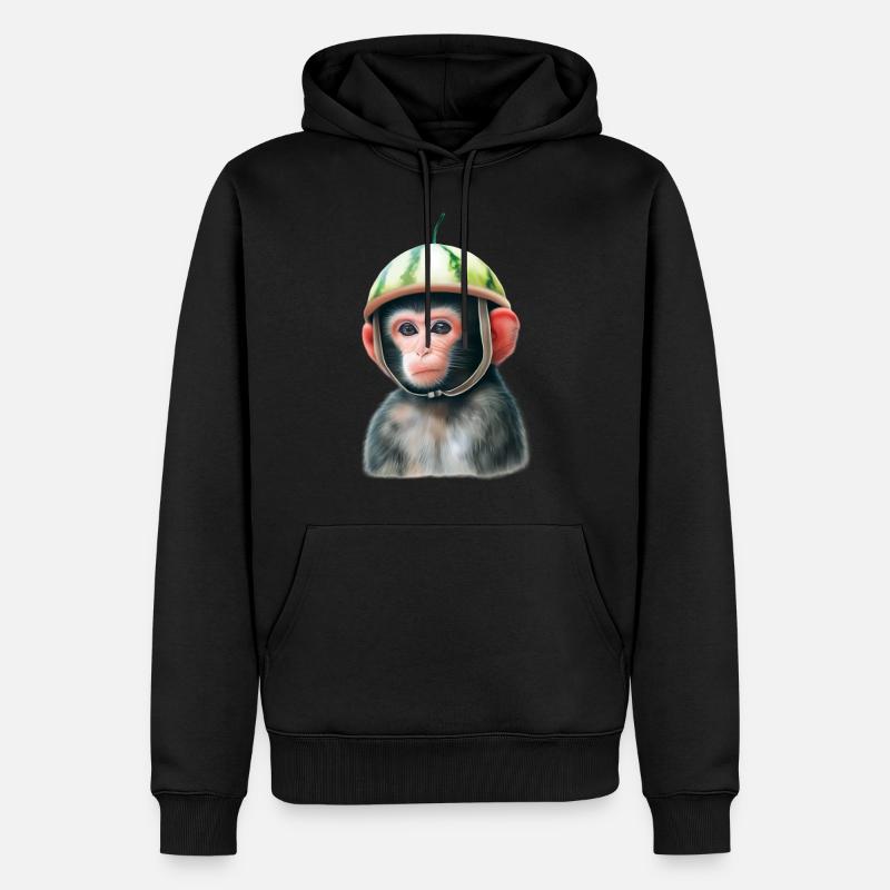 Affe mit Wassermelone - Männer Premium Bio Hoodie - Schwarz