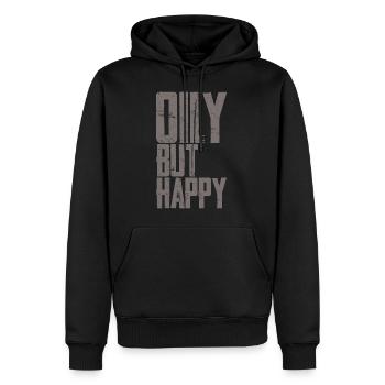 Oily But Happy 3 - Männer Premium Bio Hoodie - Schwarz - Vorne - Nico (187cm)