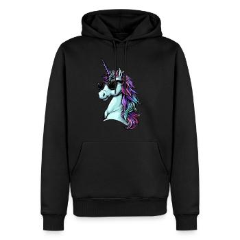 Cool Einhorn Portrait - Einhorn mit Sonnenbrille - Männer Premium Bio Hoodie - Schwarz - Vorne - Nico (187cm)
