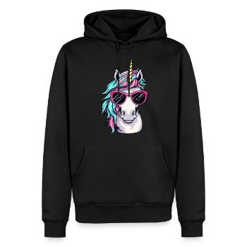 Cooles Einhorn-Portrait mit Sonnenbrille - Männer Premium Bio Hoodie - Schwarz - Vorne - Nico (187cm)