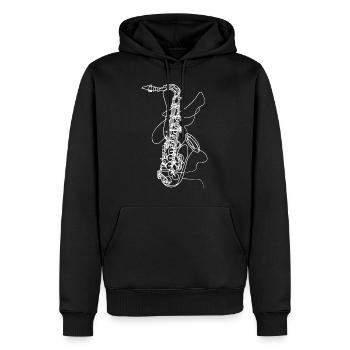 Croquis de saxophone - Sweat à capuche Premium bio Homme - noir - Devant - Nico (187cm)