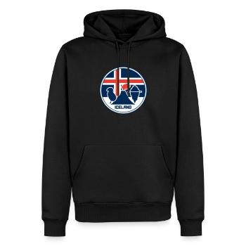 Islande - Île - Ísland - Sweat à capuche Premium bio Homme - noir - Devant - Nico (187cm)