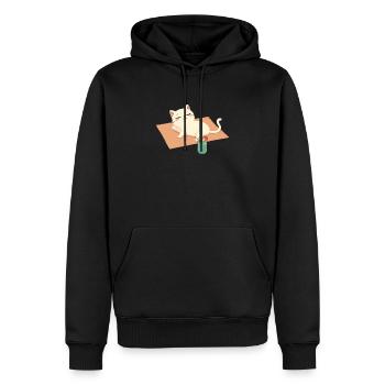 Chat de dessin animé se relaxant sur la plage sur une couverture et une boisson - Sweat à capuche Premium bio Homme - noir - Devant - Nico (187cm)
