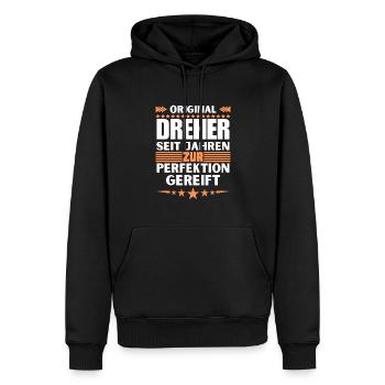 Zur Perfektion gereifter Dreher - Männer Premium Bio Hoodie - Schwarz - Vorne - Nico (187cm)