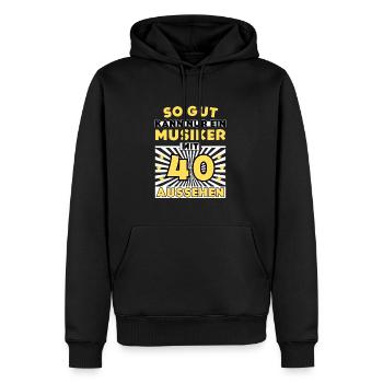 So gut kann nur ein Musiker mit 40 aussehen - Männer Premium Bio Hoodie - Schwarz - Vorne - Nico (187cm)