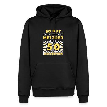 So gut kann nur ein Metzger mit 50 aussehen - Männer Premium Bio Hoodie - Schwarz - Vorne - Nico (187cm)