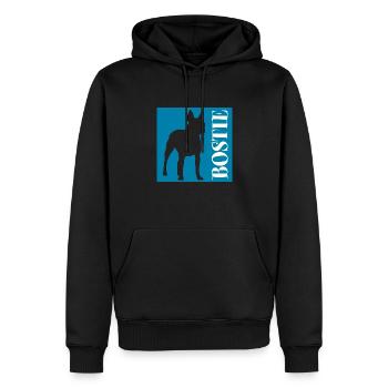 Boston Terrier Bostie Grafik mit Schriftzug - Männer Premium Bio Hoodie - Schwarz - Vorne - Nico (187cm)