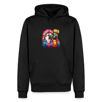 Bunt illustrierte Papageien mit Punkfrisuren - Männer Premium Bio Hoodie - Schwarz - Vorne - Nico (187cm)