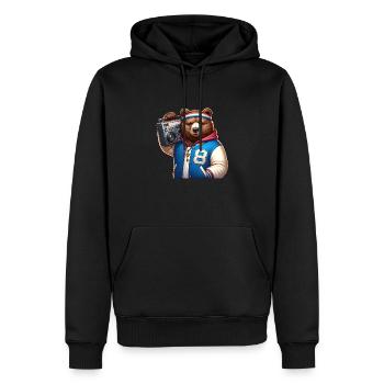 Illustration stylisée d’un ours cool - Sweat à capuche Premium bio Homme - noir - Devant - Nico (187cm)
