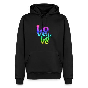love is love ,bunt,LGBT,Regenbogen, schrift - Männer Premium Bio Hoodie - Schwarz - Vorne - Nico (187cm)