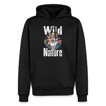 Loup Nature sauvage Wolf’s Head Wilderness Forest Trees - Sweat à capuche Premium bio Homme - noir - Devant - Nico (187cm)
