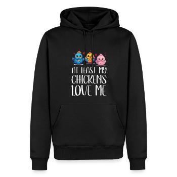 Poulet Au moins mes poules m’aiment oiseau - Sweat à capuche Premium bio Homme - noir - Devant - Nico (187cm)