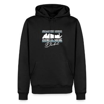 Mut, Intelligenz und Persönlichkeit - mein Dackel - Männer Premium Bio Hoodie - Schwarz - Vorne - Nico (187cm)
