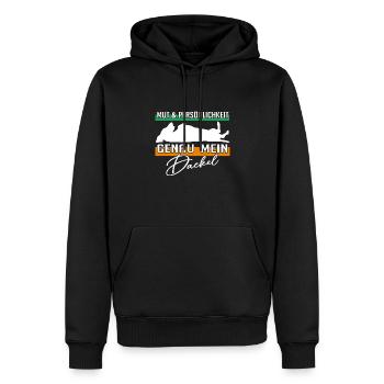 Mut Intelligenz Persönlichkeit - mein Dackel - Männer Premium Bio Hoodie - Schwarz - Vorne - Nico (187cm)