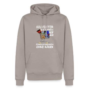 Chariot de course Feux d’artifice sans roues - Sweat à capuche Premium bio Homme - taupe - Devant - Nico (187cm)