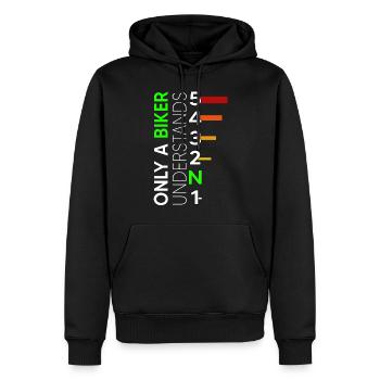 motorcycle 5 speed moped biker mz one down four up S5 - Men’s Premium Organic Hoodie - black - Front - Nico (187cm)