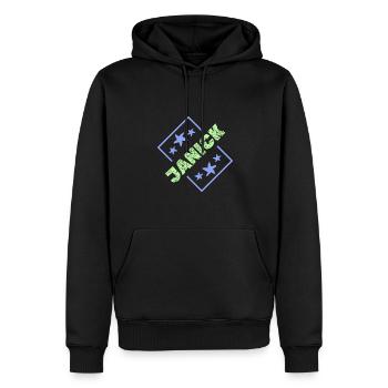 Prénom Janick - Sweat à capuche Premium bio Homme - noir - Devant - Nico (187cm)