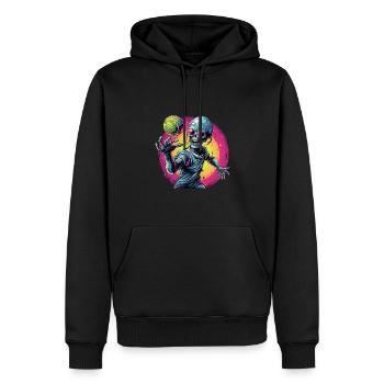 Alien zu Halloween: Basketball & Tennisball Abente - Männer Premium Bio Hoodie - Schwarz - Vorne - Nico (187cm)