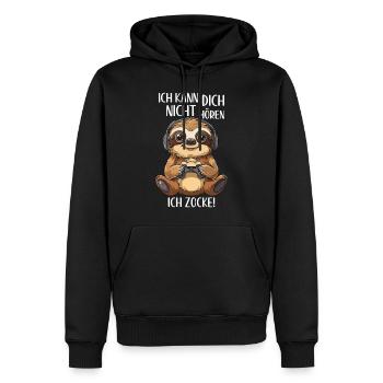Gamer Faultier Ich kann dich nicht hören ich zocke - Männer Premium Bio Hoodie - Schwarz - Vorne - Nico (187cm)