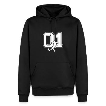 Soccer Number 01 Soccer Player - Men’s Premium Organic Hoodie - black - Front - Nico (187cm)