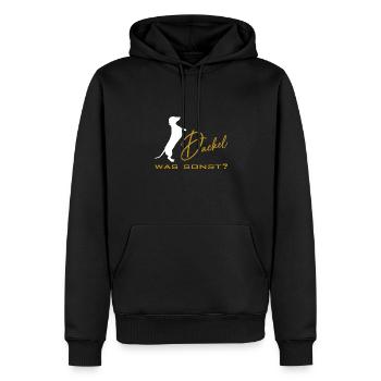 Dackel was sonst - Dackelsilhouette Dackelspruch - Männer Premium Bio Hoodie - Schwarz - Vorne - Nico (187cm)