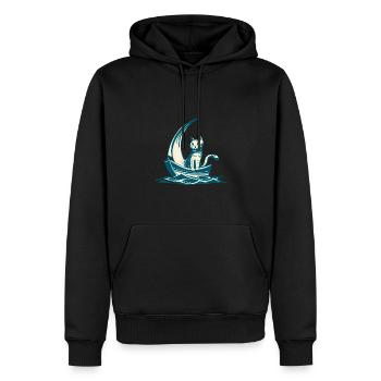 Abstract Minimalist Art - Cat on Boat D - Men’s Premium Organic Hoodie - black - Front - Nico (187cm)