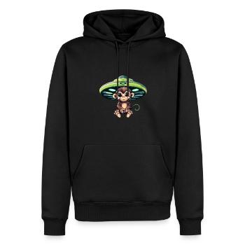 Alien-UFO und sitzender Schimpanse - Männer Premium Bio Hoodie - Schwarz - Vorne - Nico (187cm)