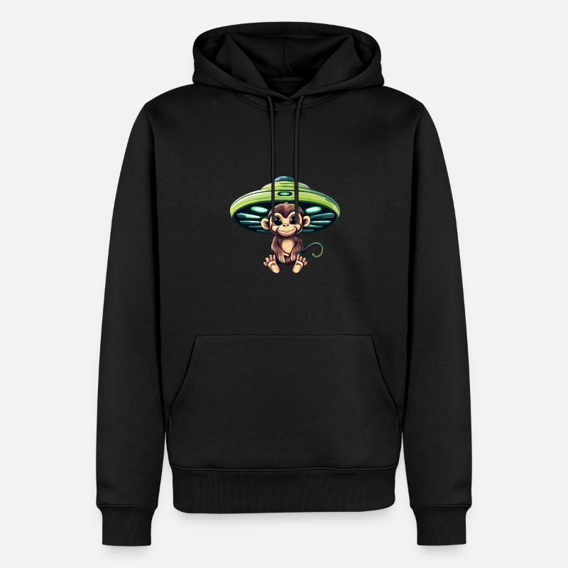 Alien-UFO und sitzender Schimpanse - Männer Premium Bio Hoodie - Schwarz