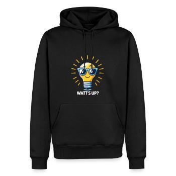 Wattâ€˜s up - Männer Premium Bio Hoodie - Schwarz - Vorne - Nico (187cm)