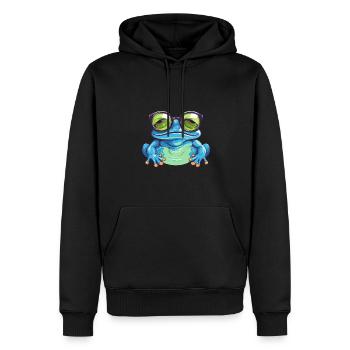 Süßer Frosch mit Brille – Nerdiges - Männer Premium Bio Hoodie - Schwarz - Vorne - Nico (187cm)