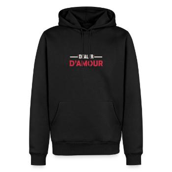 Dealer D'amour | Le Cadeau de La Saint-Valentin - Sweat à capuche Premium bio Homme - noir - Devant - Nico (187cm)