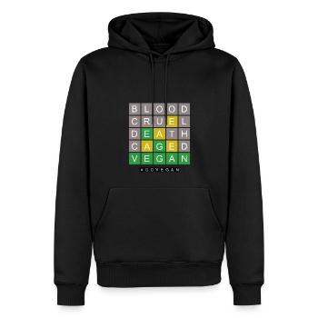 Vegan zum Spiel werden - Männer Premium Bio Hoodie - Schwarz - Vorne - Nico (187cm)