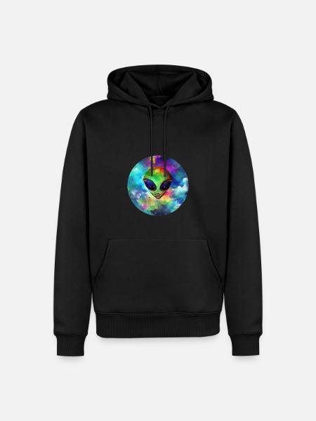Tête d'Alien devant sa Planète - Sweat à capuche Premium bio Homme - noir