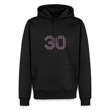 30. 30 JAHRE. 30-JÄHRIGES JUBILÄUM. 30-JÄHRIGES JUBILÄUM. - Männer Premium Bio Hoodie - Schwarz - Vorne - Nico (187cm)